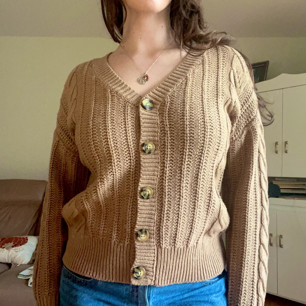 cable knit cardigan sweater